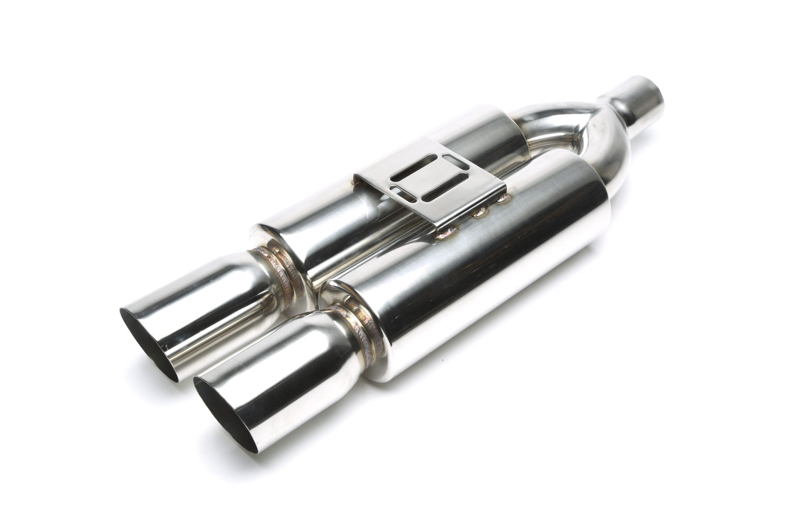 Edelstahl Sportendschalldämpfer universal 2 x 92 x 87mm oval / scharf / angeschrägt