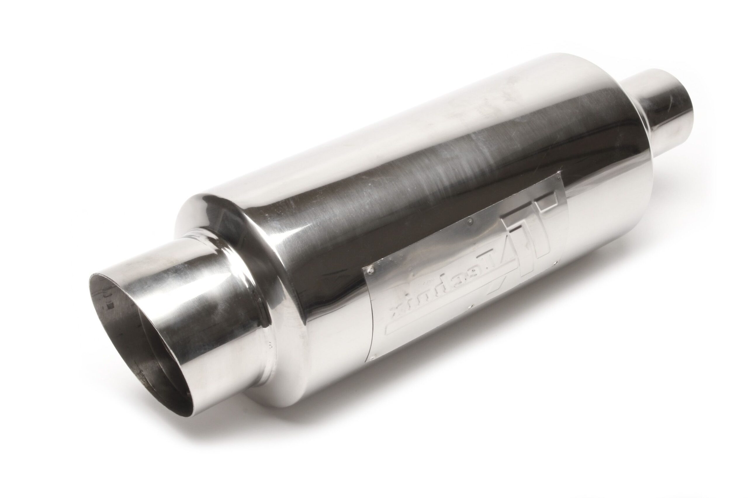 Edelstahl Sportendschalldämpfer universal 100 / 45mm rund / angeschrägt / scharf / Silencer im Endrohr