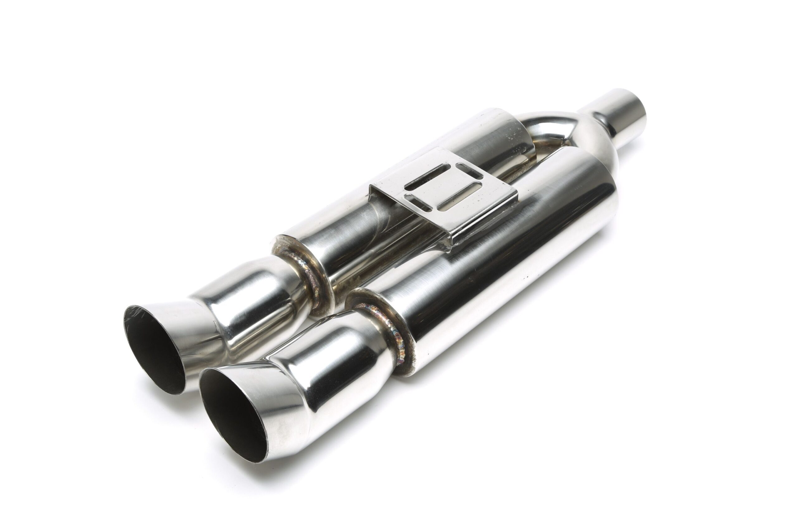 Edelstahl Sportendschalldämpfer universal 2 x 90/100mm DTM oval / scharf