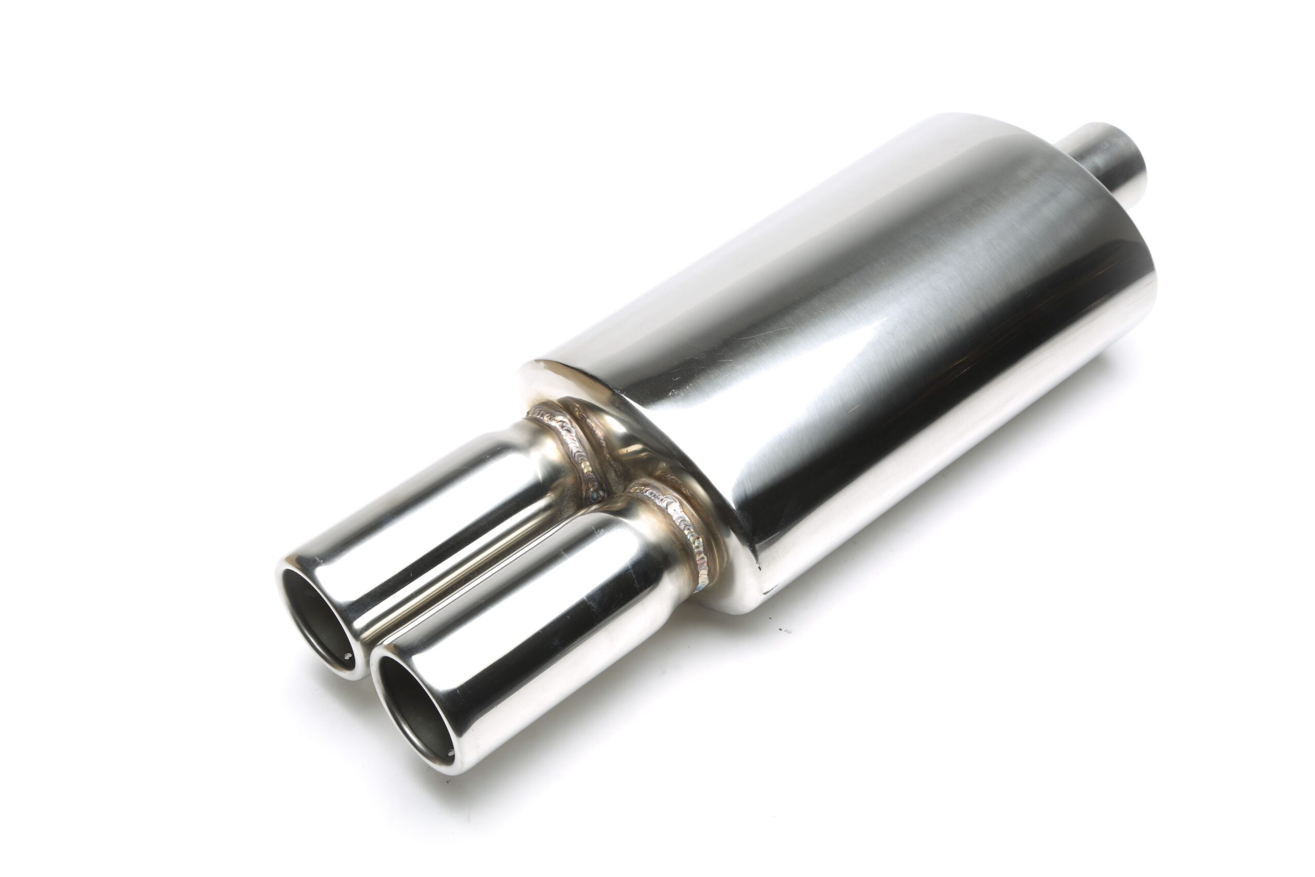 Edelstahl Sportendschalldämpfer universal 2 x 76mm rund / gebördelt