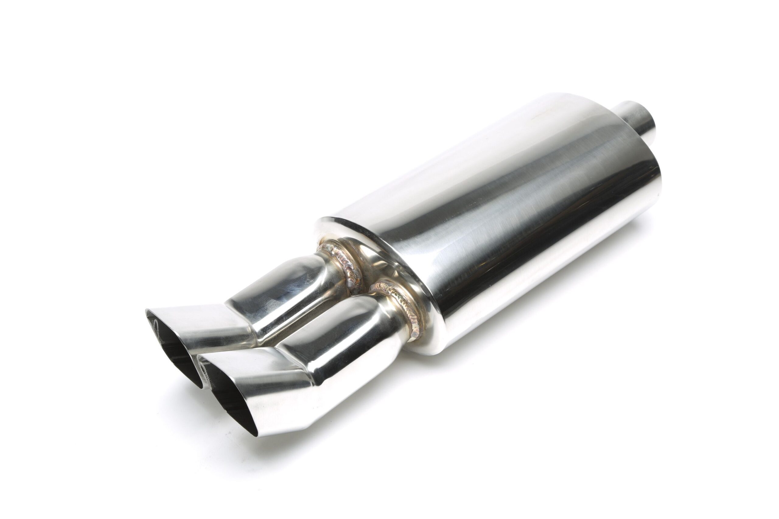 Edelstahl Sportendschalldämpfer universal 2 x 75 x 85mm DTM scharf / angeschrägt