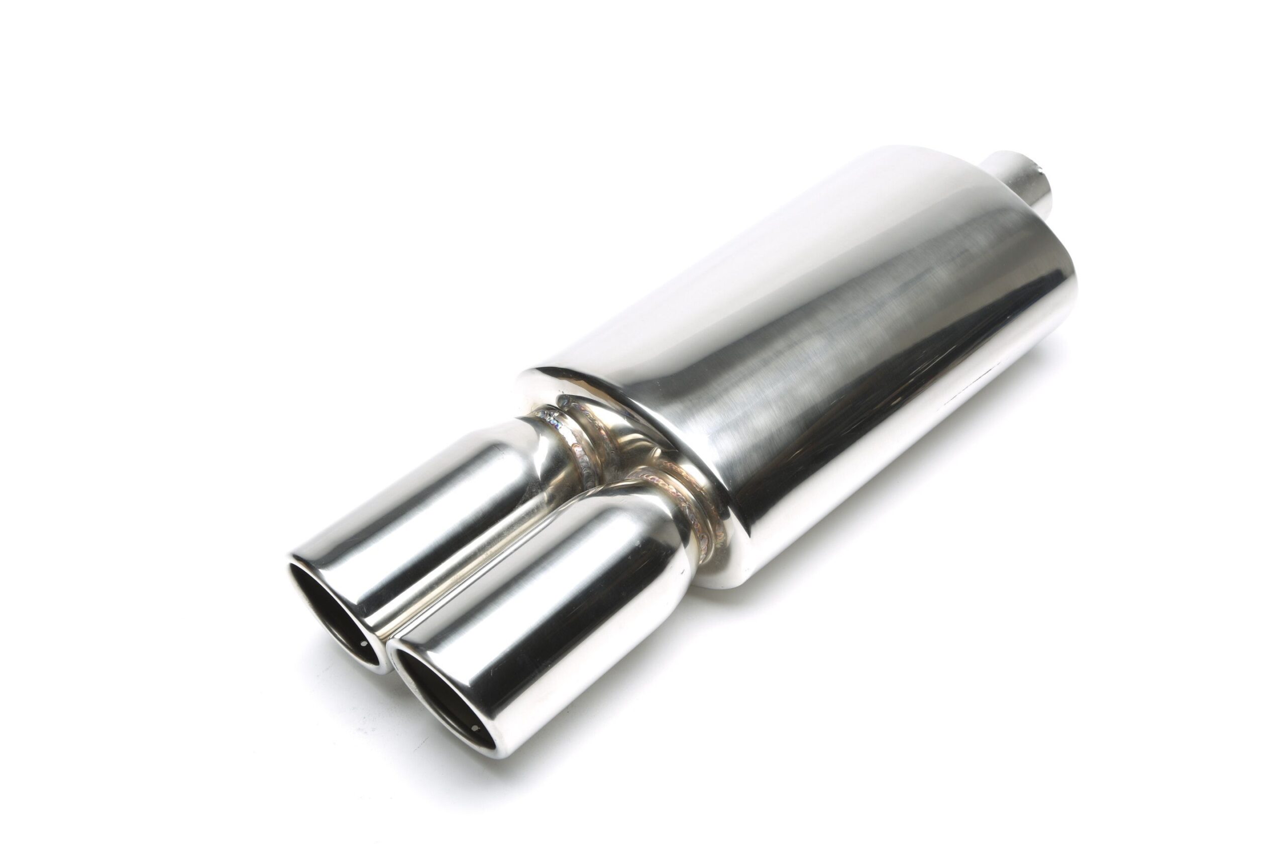 Edelstahl Sportendschalldämpfer universal 2 x 89mm rund / gebördelt / angeschrägt