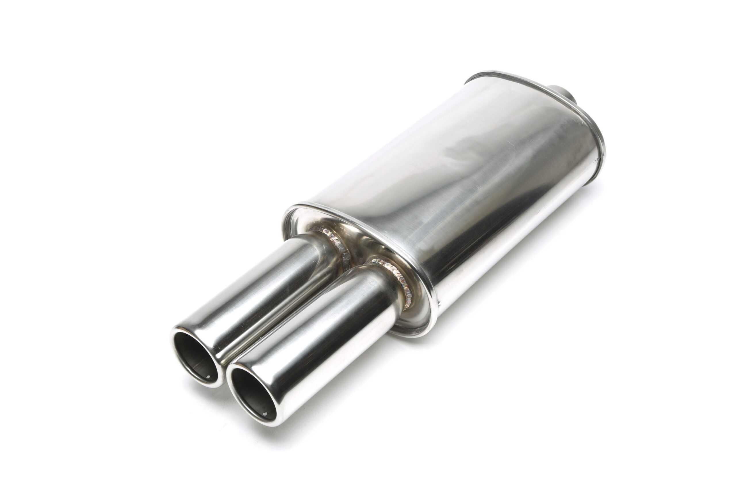 Edelstahl Sportendschalldämpfer universal 2 x 76mm rund / gebördelt