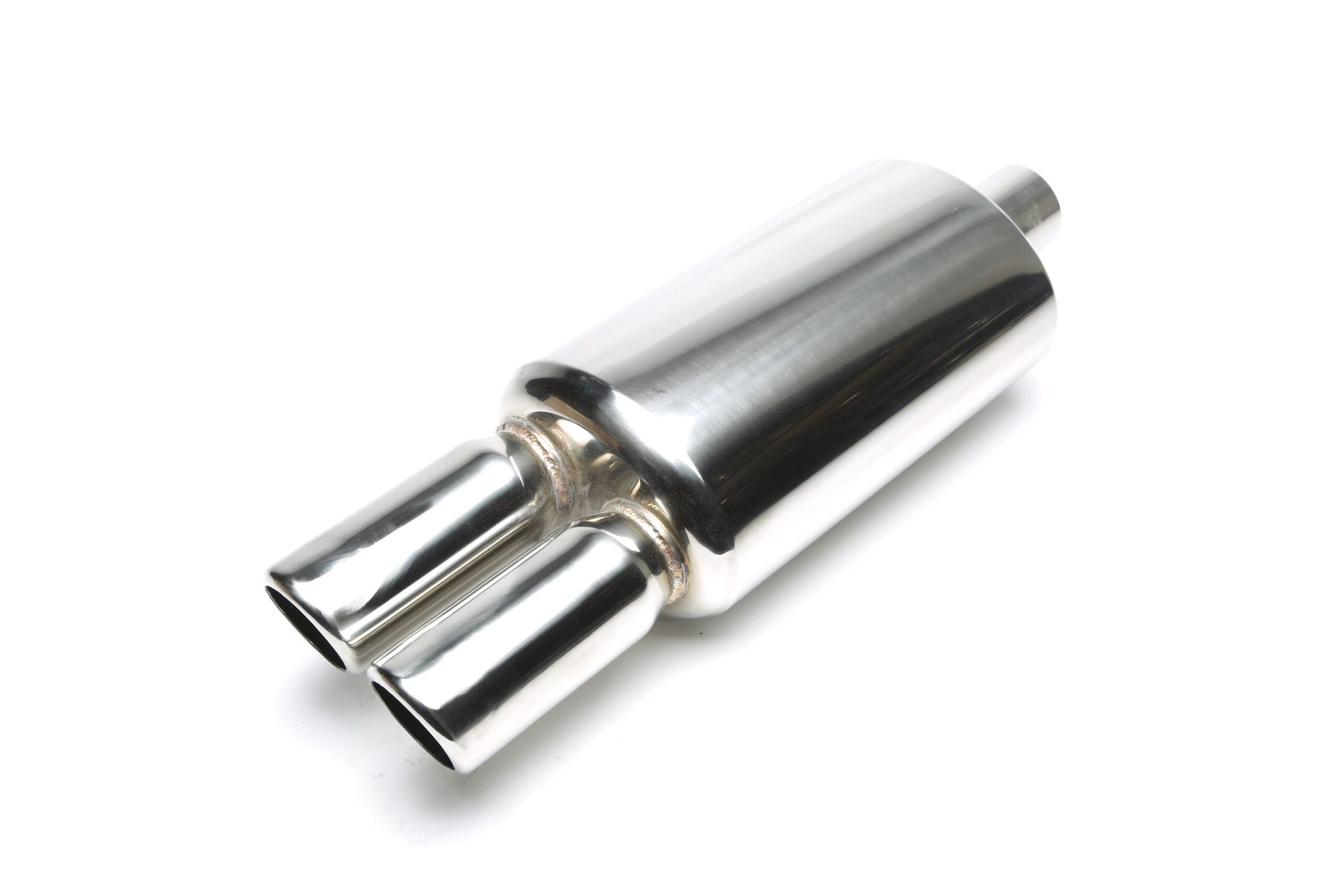 Edelstahl Sportendschalldämpfer universal 2 x 76mm rund / angeschrägt