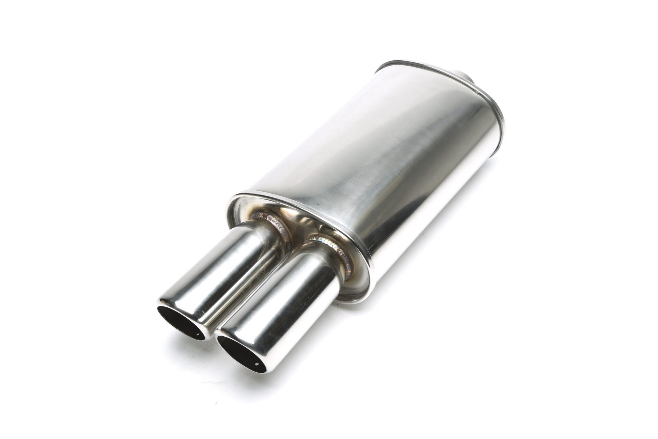 Edelstahl Sportendschalldämpfer universal 2 x 76mm rund / angeschrägt